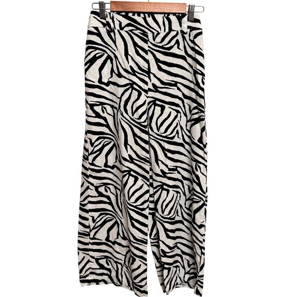 Rachel Zoe Pants - Rachel Zoe Zebra Print Wide Leg Pull On Pants Linen Blend Women's Size M Boho
